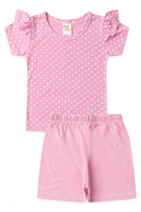 Conjunto Pijama Blusa e Shorts - Corações Rosa - Ame Kids