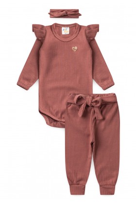 Conjunto Body Canelado Menina - Rosê - Ame Kids