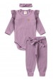 Conjunto Body Canelado Menina - Roxo - Ame Kids