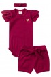 Conjunto Body Canelado Curto Menina - Bordô - Ame Kids