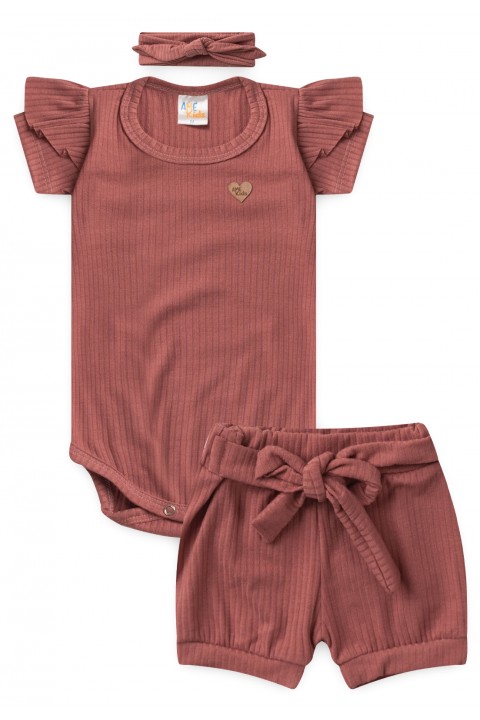 Conjunto Body Canelado Curto Menina - Rosê - Ame Kids