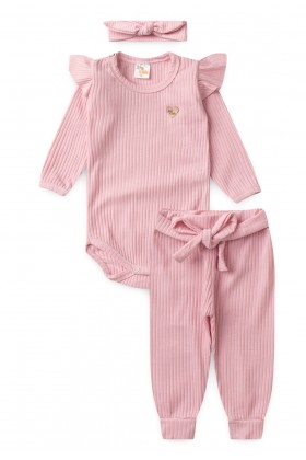 Conjunto Body Canelado Menina - Rosa Bebê - Ame Kids