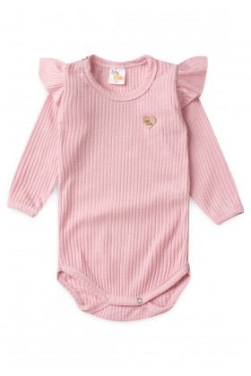 Conjunto Body Canelado Menina - Rosa Bebê - Ame Kids