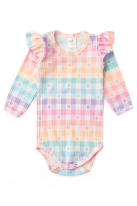 Conjunto Body Canelado Menina - Xadrez Tie Dye - Ame Kids