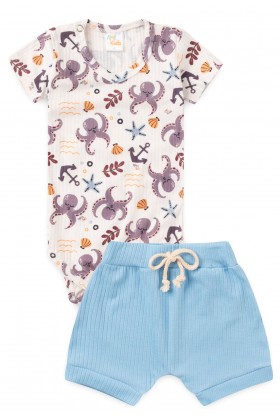 Conjunto Body Canelado Curto Menino - Polvo - Ame Kids