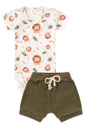 Conjunto Body Canelado Curto Menino - Lion- Ame Kids