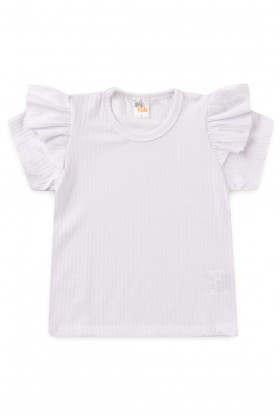 Blusa Canelada Manga Curta Menina - Branco - Ame Kids