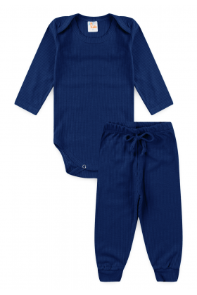 Conjunto Canelado Light Longo - Azul Marinho - Ame Kids