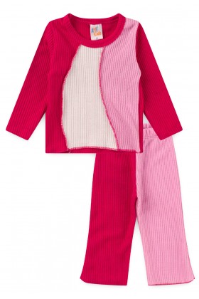 Conjunto Blusa e Calça Santorini Tricolor -  Tricolor Rosa Fuchsia - Ame Kids