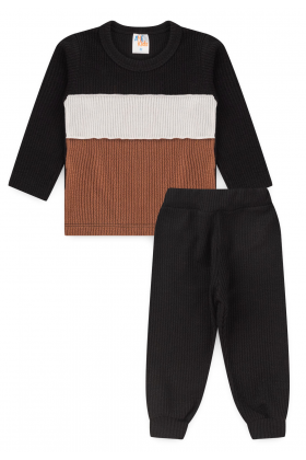 Conjunto Blusa e Calça Santorini Tricolor Menino - Preto - Ame Kids