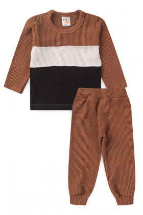 Conjunto Blusa e Calça Santorini Tricolor Menino - Marrom - Ame Kids