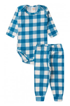 Conjunto Canelado Light Longo - Xadrez Azul - Ame Kids