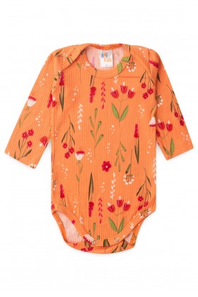 Conjunto Canelado Light Longo - Floral Laranja - Ame Kids