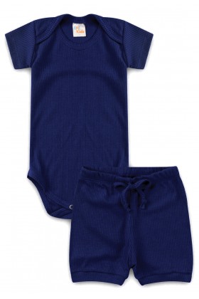 Conjunto Canelado Light Curto - Azul Marinho - Ame Kids