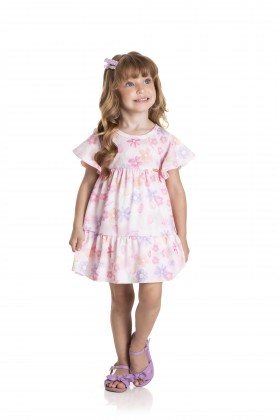 Vestido Favinho Floral - Rosa Bebê - Randa Mundu