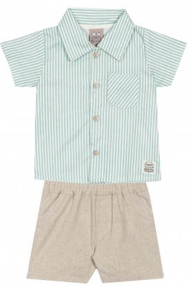 Conjunto Blusa Polo e Bermuda  - Verde - Randa Mundu