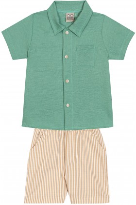 Conjunto Blusa Polo e Bermuda  - Verde - Randa Mundu