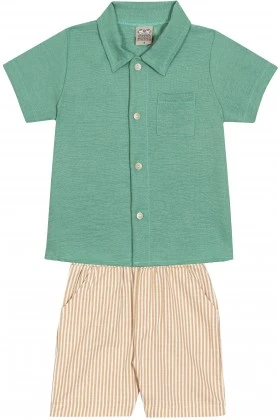 Conjunto Blusa Polo e Bermuda  - Verde - Randa Mundu
