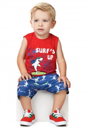 Conjunto Regata e Shorts Menino - Surf Vermelho - Jidi