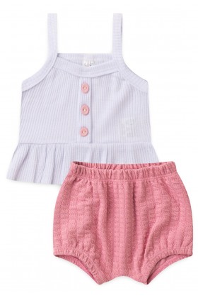 Conjunto Bata Shorts Bubble Menina - Rosa Bebê - Ame Kids