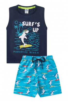 Conjunto Regata e Shorts Menino - Surf Azul Marinho - Jidi