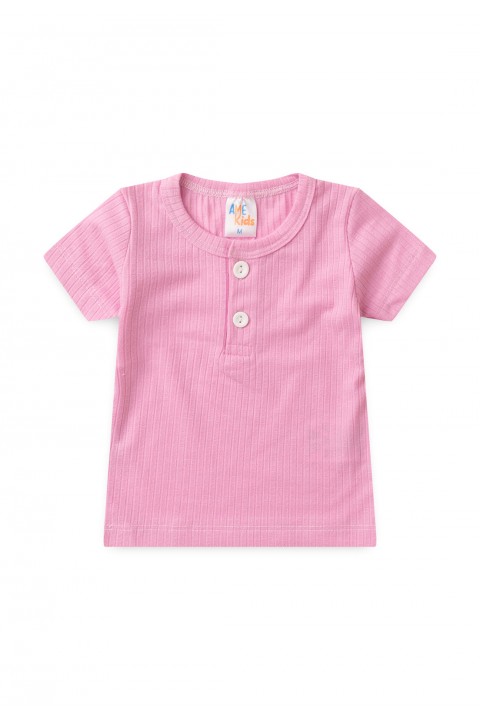 Conjunto Blusa com Botões e Shorts Canelado Menina - Rosa Bebê - Ame Kids