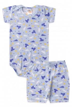 Conjunto Canelado Light Curto - Nuvens Azul Bebê - Ame Kids