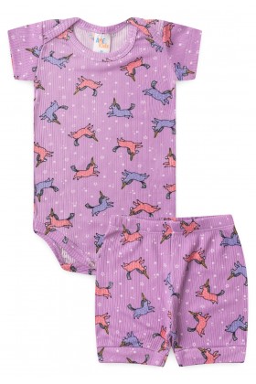 Conjunto Canelado Light Curto - Unicorn Lilás  - Ame Kids