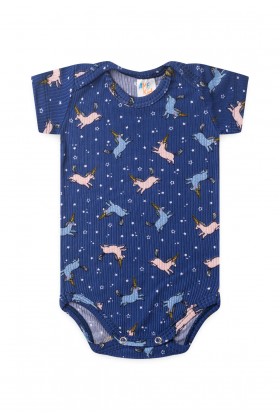 Conjunto Canelado Light Curto - Unicorn Azul Marinho - Ame Kids