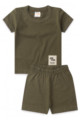 Conjunto de Blusa e Shorts Meia Malha Menino - Verde - Ame Kids