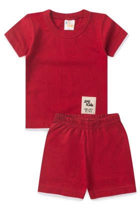 Conjunto de Blusa e Shorts Meia Malha Menino - Vermelho - Ame Kids