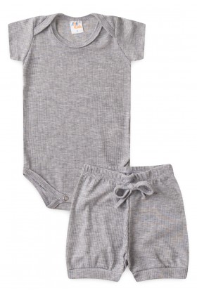 Conjunto Canelado Light Curto - Mescla- Ame Kids