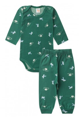 Conjunto Suede Longo Estampado - Verde - Ame Kids