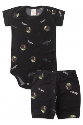 Conjunto Suede Curto Estampado - Preto - Ame Kids