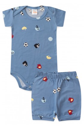 Conjunto Suede Curto Estampado - Azul - Ame Kids