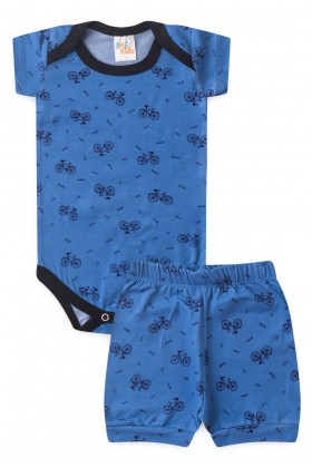 Conjunto Suede Curto Estampado - Bike Azul - Ame Kids