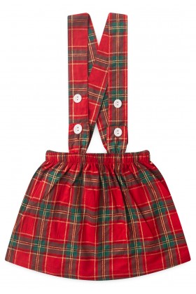 Salopete Tricoline - Xadrez Natal Vermelho - Ame Kids