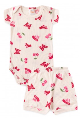 Conjunto Canelado Light Curto - Cherry Off-White - Ame Kids