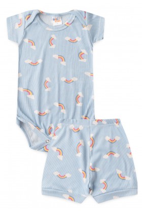 Conjunto Canelado Light Curto - Arco Iris Azul - Ame Kids