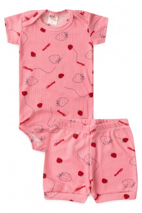 Conjunto Canelado Light Curto - Morango Rosa - Ame Kids