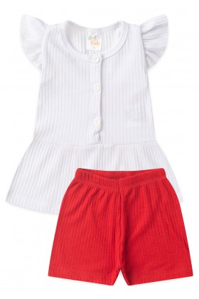 Conjunto Bata Shorts Natal Canelado Bebê - Vermelho - Ame Kids