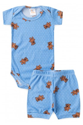 Conjunto Canelado Light Curto - Ursinho Azul - Ame Kids