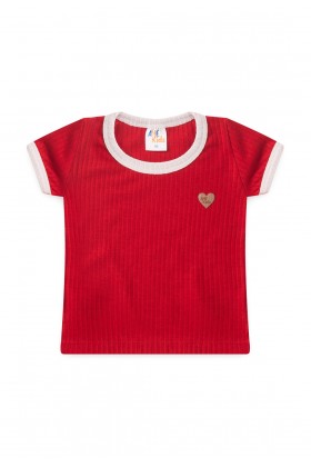 Conjunto Blusa Shorts Canelado Menina - Vermelho - Ame Kids