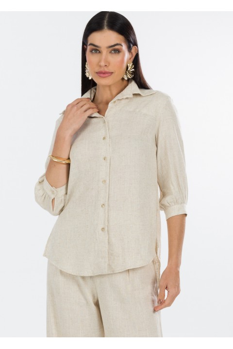 Camisa Manga 3/4 de Alfaiataria Feminina Francine - Natural - Tlic Rio