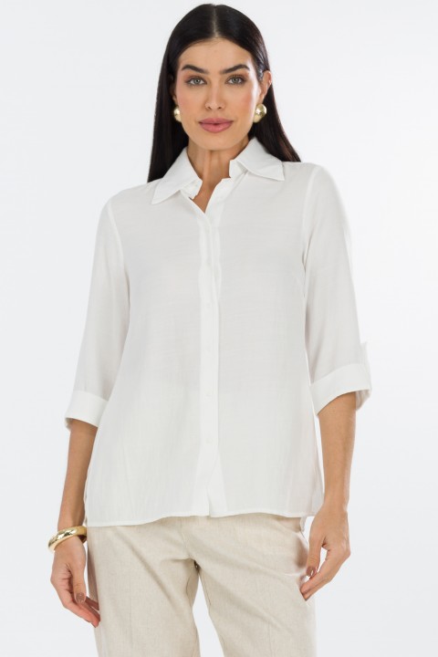 Camisa Manga 3/4 de Alfaiataria Feminina Antoniete - Off White - Tlic Rio