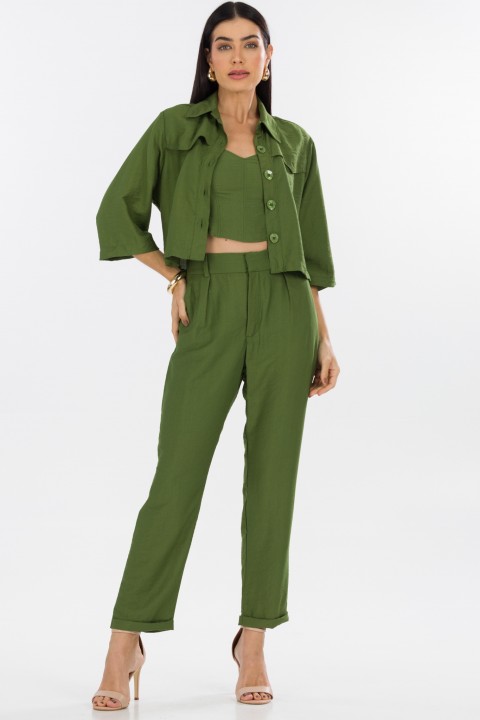 Camisa Cropped de Alfaiataria Feminina Katy - Verde Militar - Tlic Rio