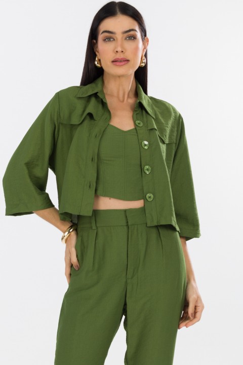 Camisa Cropped de Alfaiataria Feminina Katy - Verde Militar - Tlic Rio