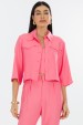 Camisa Cropped de Alfaiataria Feminina Katy - Rosa Lipstick - Tlic Rio