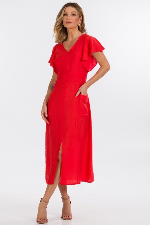 Vestido Midi de Alfaiataria Feminina Marjorie - Vermelho  Kinchi - Tlic Rio