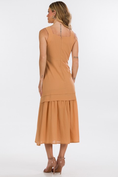 Vestido Midi com Babado de Alfaiataria Feminina Elysa- Camel Clay - Tlic Rio